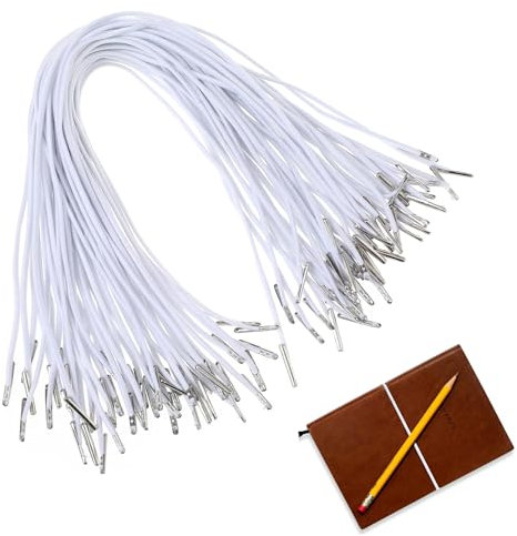 THXFUNAREA 50 Pièces Cordons élastiques avec Embouts Métalliques,Blanc Fil Elastique pour Masque,Cordon Elastique pour Chapeaux, Cahiers, Artisanat, Cadeaux de Noël