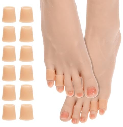 Silicone Toe Sleeves, 12 Pcs Silicone Toe Protector Soft Gel Protector Toes Cushions Cuttable Pinky Toes Sleeves Protectors Corn Protectors Toe-Tube Pads for Hammer-Toe Stubbed Corns Calluses