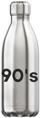 90s Black Logo Bouteille d'eau isotherme sous vide Argenté