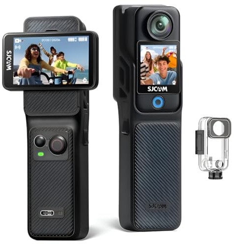 SJCAM C400 4K 2.29 Dual Touch Screen Vlogging Camera with 7Hr Battery,170°FOV Body Cam,30M Waterproof Action Camera|6-Axis Stabiliser,4250mAh Pocket Cam for YouTube,Time-lapse,128GB Card,Black