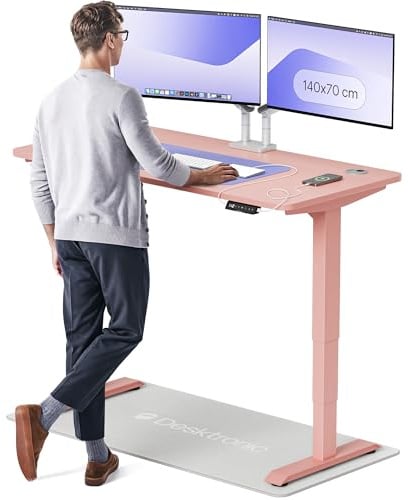 Desktronic HomePro Standing Desk – 140 x 70 cm Height Adjustable Desk with Electric Dual Motor, Touchscreen Controller & Integrated USB/USB-C, 3 Memory Presets