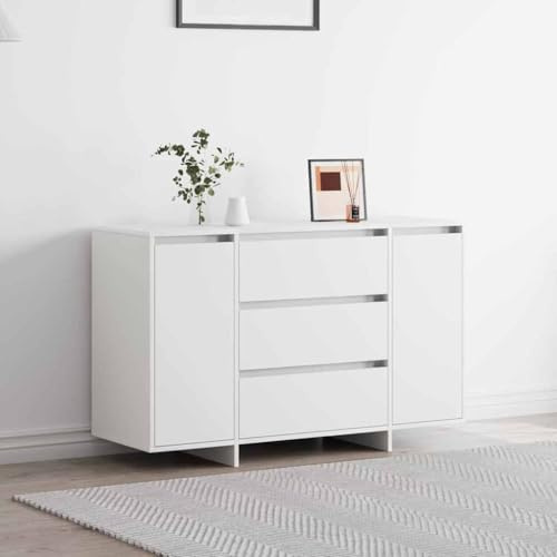 HETFTJN Sideboard Weiß 120 x 41 x 75 cm aus Holzwerkstoff mit 3 Schubladen und 2 Türen Modernes Design Robust & Langlebig für Wohnzimmer Esszimmer Flur