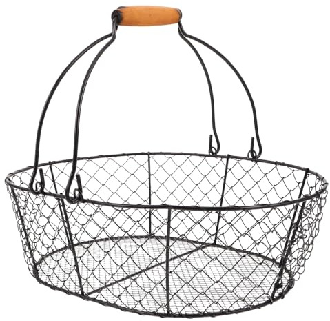 ANDRESLAD Coal Basket Handle for Fireplace Small Metal Storage Basket for Fire Charcoal and Stove Fuel Black Indoor Firewood Holder and Kitchen Fruit Vegetable Rack