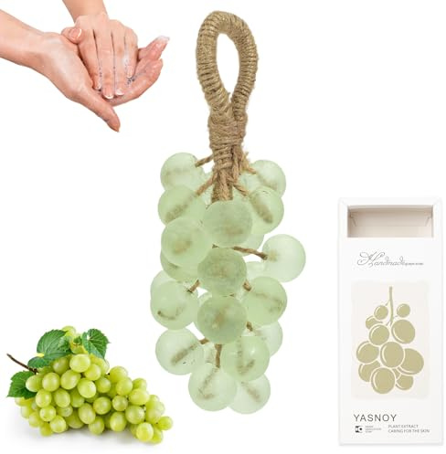 Handmade Crystal Grape Soap on A Rope Gift Set, Crystal Clear Artisanal Soap or Washing Hands and Bath Cold Process Method, Fragrance and perfect for Skin Hydration (1, Green)