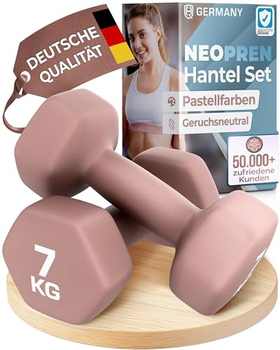 HQ Germany® Hanteln Set [Geruchsfreie Pastellfarben] - 0,5-10kg | Neoprenbeschichtet, schont Böden & Möbel, angenehm griffig, große Gewichtszahlen, REACH-geprüft, für Pilates & Reha