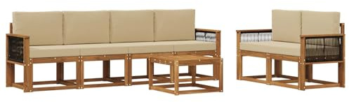 vidaXL Outdoor-Sofagarnitur mit Kissen 6 pcs Natur, Moderne Outdoor-Sofagarnitur, robuste Eckcouch, stylisches Gartenmöbel, Akazienholz, Bequeme Sitzplätze