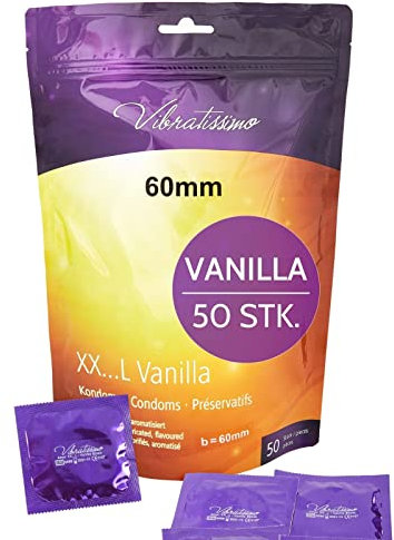 VIBRATISSIMO Kondome XXL Vanille 50er Pack I Premium mit Aroma I für Men I mit dünner Wandstärke & aromatisiert I gefühlsecht hauchzart I b=60 mm