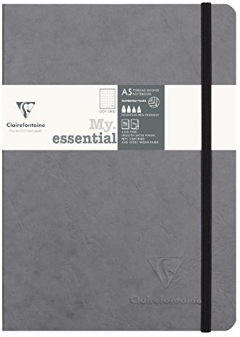 Clairefontaine 793435C Notizbuch AgeBag My Essentials, DIN A5, 14,8 x 21 cm, 96 Blatt, dot, nummeriert, 90g, 1 Stück, grau