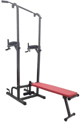 FLMD2163 Power Tower Dip Bar mit Hantelbank Klimmzugstange Trainingsstation Chin Up Sit Up Paar Parallele Multifunktionale Ausrüstung Home Gym Fitness Zuhause