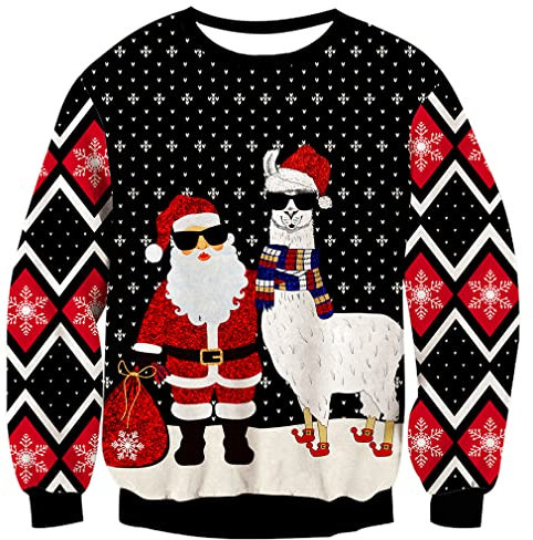 Goodstoworld Ugly Christmas Sweater Damen Herren Weihnachtspullover Rot Weihnachtsmann Unisex Strickpullover Neuheit Strick Pullover Pulli S