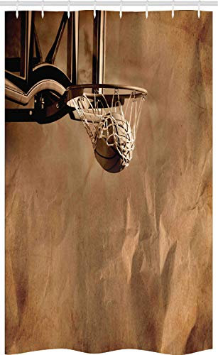 ABAKUHAUS Basketball Schmaler Duschvorhang, Ball in der Nettowertung, Badezimmer Deko Set aus Stoff mit Haken, 120 x 180 cm, Karamell