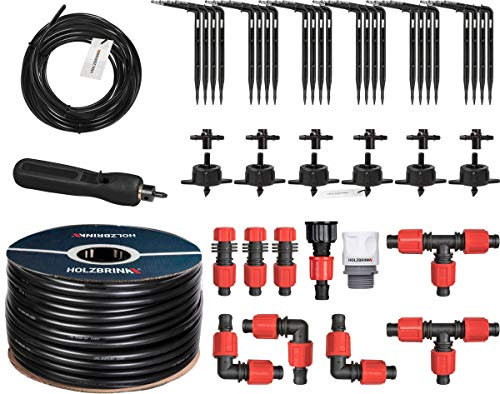 HOLZBRINK Start Set Gewächshaus Bewässerung Bewässerungssystem inkl. 50 m LDPE Verlegerohr 16 mm, 6x Tropfer 4l/h, HTB-10-S-50