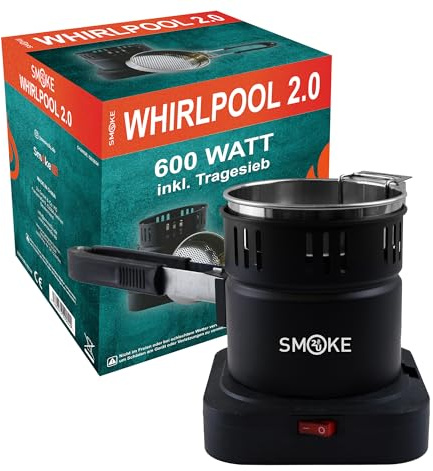 Smoke2u® Whirlpool | Elektrischer Shisha Kohleanzünder mit Griff Gitterschutz | 600W | Turbo Hookah Charcoal Heater | Platz für 10 Kohlewürfel | Fertige Kohle unter 8 Minuten (Ohne Kohle)