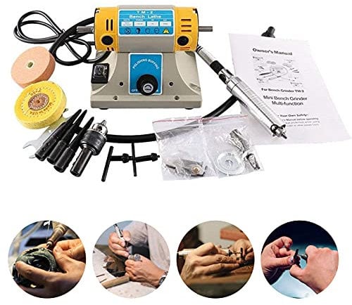 KKTECT Lucidatrice da banco Piccola macchina 350W 10000 rpm per il taglio e la lucidatura della giada da tavolo multifunzionale per la lavorazione del legno Rettificatrice elettrica per gioielli da