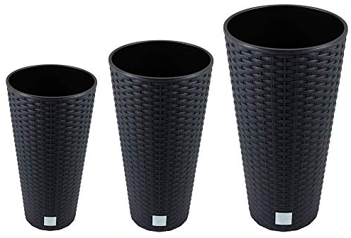 WELL HOME MOBILIARIO & DECORACIÓN Pack de 3 maceteros Altos con deposito Rato Tubus (8/15,5/27 L) en Color Antracita