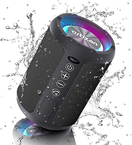 Ortizan Wireless Bluetooth Speaker with Light, Portable Mini Speakers Rich Bass, Bluetooth 5.0 & Built-In Mic, 15 hours Playtime, IPX6 Waterproof Speakers with Dual Pairing, Loud Speaker, Black