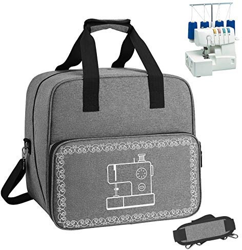 Coopay Overlocker Bag Carry Case, Overlocker Machine Protective Case with Shoulder Strap and Compartments for Power Cable and Thread, Travel Storage Bag, Large, Waterproof, 15*14*11.4 inches, Grey