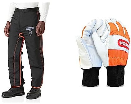 Oregon Universal Type A Chainsaw Safety Leggings, Adjustable Protective Chaps Trousers - Front Protection Only (575780) & Medium Chainsaw Gloves