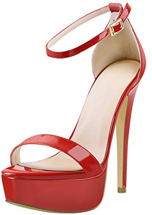 Only maker Damen Plateau Sandaletten Glitzer Metallic Sandalen Pumps Riemchensandalen High Heels Stiletto Rot Lack 42 EU