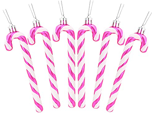 Christmas Concepts® Pack Of 6-13cm Glitter Candy Cane Christmas Tree Decorations (Hot Pink)