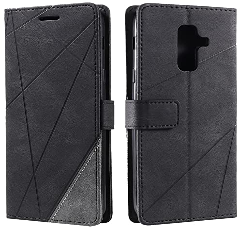 Vankii Kompatibel mit Samsung Galaxy A6 Plus 2018 Hülle, Flip Wallet Handyhülle PU Leder Brieftasche Tasche Case Stoßfeste Schutzhülle [Kartenschlitzen] [Magnetverschluss] [Standfunktion] (Schwarz)