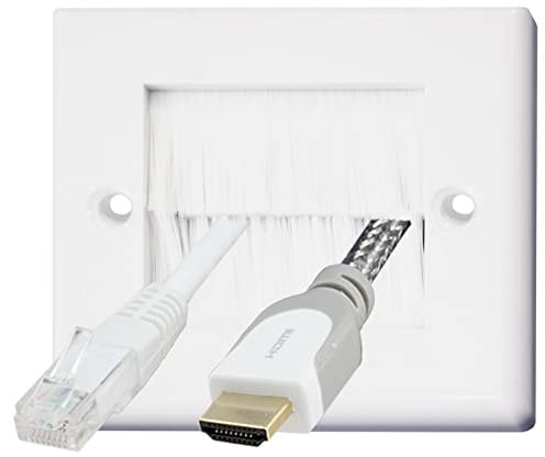 Auline White Brush Single 1 Gang Wall Outlet Cable Entry Plate Tidy Mount Face Plate Wall Plate (1)
