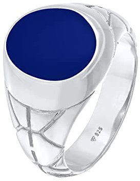 Kuzzoi Siegelring Herrenring oval Emaille blau, massiv 13 mm breit in 925 Sterling Silber, Silberring verziert schwarz oxidiert, Ring für Männer, Ringgröße 54, 0609671521_54