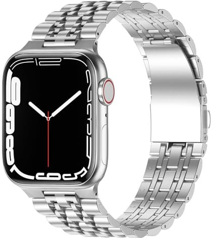 Anlinser Metallarmband Kompatibel mit Apple Watch Armband 49mm 46mm 45mm 44mm 42mm 41mm 40mm, Verstellbares Edelstahlarmband Kompatibel mit iWatch Ultra 2 Serie 10 9 8 7-1 SE(42/41/40,Silber)