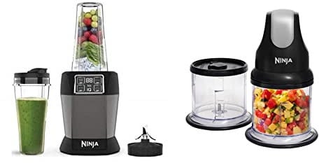 Ninja Blender with Auto-iQ [BN495UK] 1000 W, 2 x 700 ml Cups, Black/Silver & Ninja Professional Chopper [NJ1002UKBK] Stackable, 200W, Black