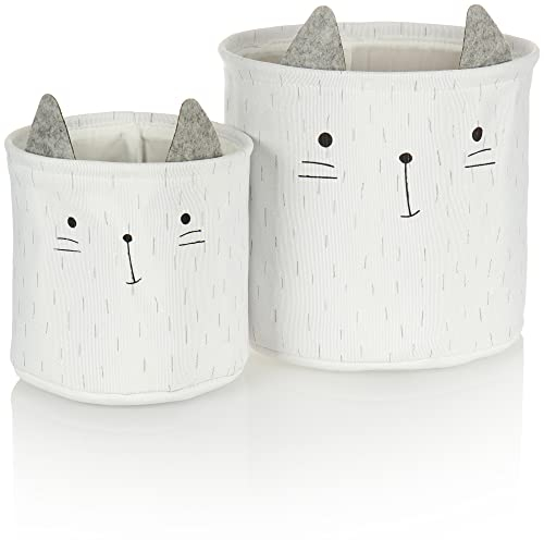 com-four® 2-teiliges Set Aufbewahrungskörbe Katze - Körbe für Babyprodukte, Bücher oder Spielzeug - Aufbewahrungstaschen ohne Deckel - Kinderzimmer (2 Stück - grau/weiß/schwarz)