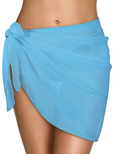 Xnova Strand Wrap Sarong Damen, Chiffon Vertuschung Wickelröcke, Kurz Bikini Rock Cover up, Strandtuch Strandkleid Tücher Wickelrock Badeanzug Sexy für Urlaub Sommer(1 PC Himmelblau)