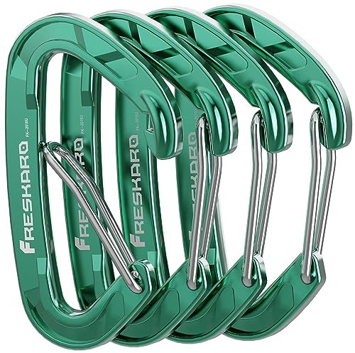 FresKaro Karabiner Haken-Karabinerhaken 15kN, Robust, Klein, Stabil, Schlüsselanhänger, Zubehör, Federschnapper, für Camping Hängematte Schaukel Hundeleine Schlüssel, Nicht zum Klettern, 4Stück Grün