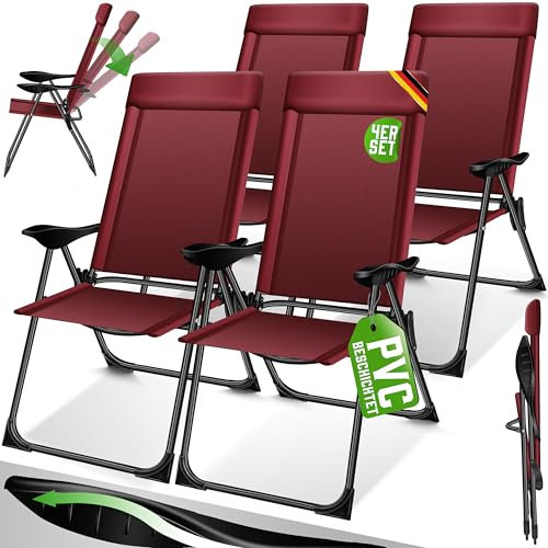 KESSER® 4er Set Gartenstuhl Hochlehner Alu Klappstuhl 7-Fach Verstellbar mit Armlehnen Atmungsaktiv klappbar Campingstuhl Balkonstuhl Klappsessel Garten Terrasse, Bordeaux