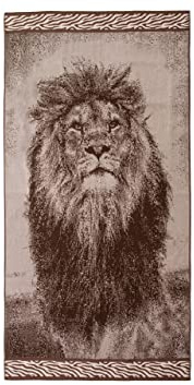 BIANCHERIAWEB Telo Mare 90x165 cm Jacquard Disegno Safari Leone Spugna Asciugamano Spiaggia o Piscina