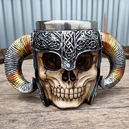 Jarra Taza CALAVERA VIKINGO | Acero Inoxidable 3D, Medieval Viking Warrior Skull Armor Drinking Mug,Taza de Drinkware Jarra de Cerveza, Bebida,Decoración Halloween, Party Trick Cup 39095