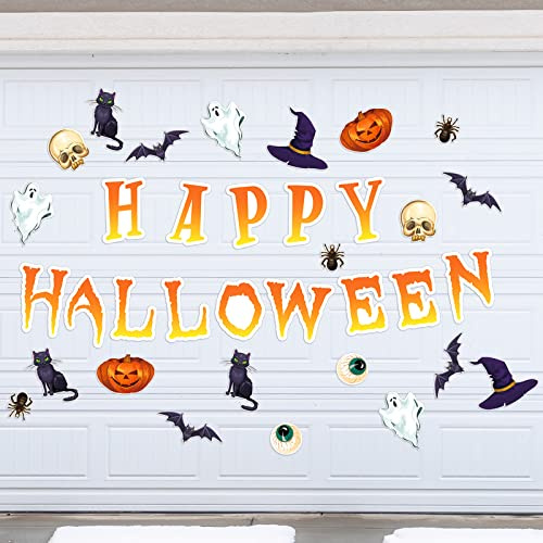 22 Pcs Halloween Garage Door Decorations Magnets Happy Halloween Garage Door Magnets Halloween Refrigerator Magnets Magnetic Decal Halloween Bat Ghost Witch Hat Cat Spider Pumpkin Magnetic Stickers
