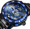 YONY Mechanische Uhr Herren Carving Crystal Iced Out Herrenuhren Top-Marke Luxus Stahlband Unisex Größe Uhr-SCHWARZ BLAU SCHWARZ