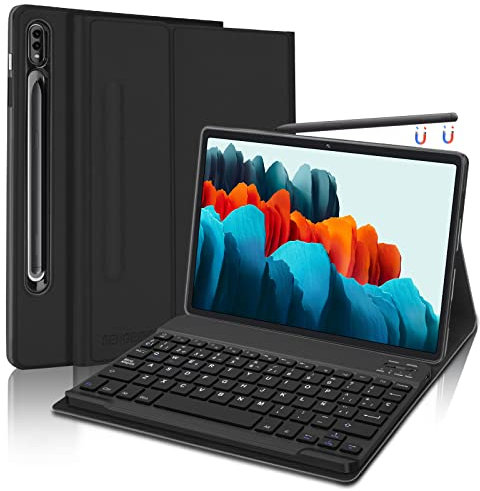 SENGBIRCH Funda Teclado para Tablet Samsung Galaxy Tab S8+S8 Plus 12.4 2022/ S7 FE 12.4 2021/S7+ S7 Plus 12,4 Pulgadas 2020,Teclado Bluetooth Español Ñ con Cubierta Tipo Folio de PU,Negro-1