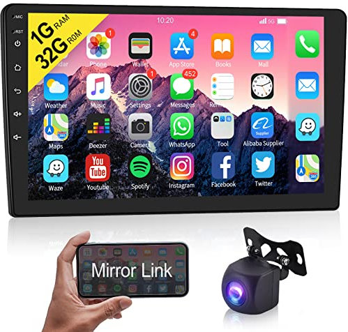 Hodozzy Autoradio Android Navi 9 Zoll 32GB Touchscreen Auto Stereo 2 Din mit GPS Navigation, WiFi, Bluetooth Autoradio Bildschirm, Mirror Link, HiFi FM RDS Radio Doppel Din Rückfahrkamera, USB/SWC