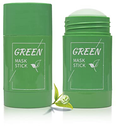 2 Pièce Masque au thé vert en stick, Bâton de masque au thé vert pour le visage, Masque Nettoyant, Green Tea Mask, Masque d'argile Purifiant Au Thé Vert, Solide Thé Vert pour l'Acné Pores Shrink