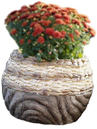 UZOURI Übertopf Blumentöpfe Gartentöpfe Gartendekoration Einzigartige Töpfe für Pflanzen Imitation Stroh Geflochtener Blumentopf Outdoor Große Pflanzgefäße(34x34x23cm)