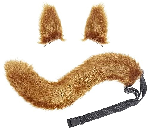 Fox Wolf Cosplay Tierohren Schwanz Set Wolf Ohren Schwanz Kostüm Handgefertigtes Fuchs Wolf Ohren Halloween Kostüm Cosplay Kopf Zubehör Fuchsohren (Braun)