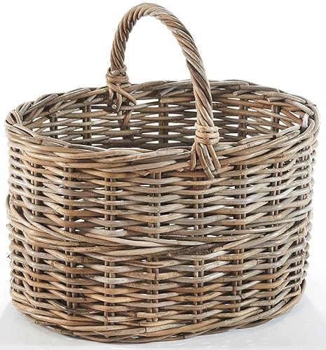 Kobolo Rattankorb Einkaufskorb Korb mit Henkel aus Rattan in kubu Grey oval