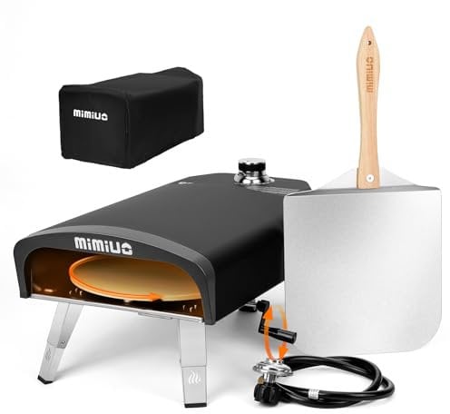 Mimiuo - Four à pizza portable au propane pour barbecue avec système de rotation manuelle, couvercle du four, pierre à pizza et coquille de pizza