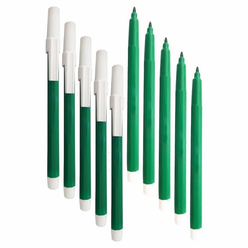 Single Colour Fineliner Colouring Pens, GREEN, Fine Point, Pack of 10, Writing Pens, Write Sketch Mark Draw, School Office Home Use, iVAIDEX