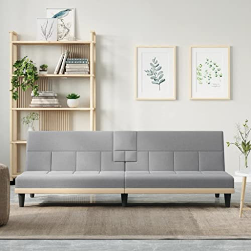 Homgoday Schlafsofa mit Armlehnen Loungesofa Bettsofa Tagessofa Gästebett Sofa Couch mit Bettfunktion Klappbares Schlafsofa fürs Wohnzimmer Gästezimmer Hellgrau Stoff