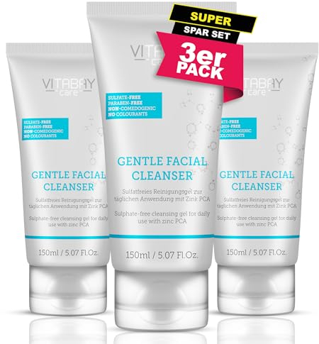 Vitabay Gentle Facial Cleanser zur Gesichtsreinigung 150ml x 3 - Reinigungsgel für Gesicht mit Zink - Anti Pickel Waschgel Gesicht - Face Wash Cleanser Gesicht - Gesichtsreiniger Gesichtsreinigungsgel
