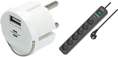 Brennenstuhl USB Steckdosenadapter (2,4A, Kompatibel Mit IP44 Steckdosen und Kabeltrommeln) + Eco-Line Steckdosenleiste 6-Fach Mit Überspannungsschutz