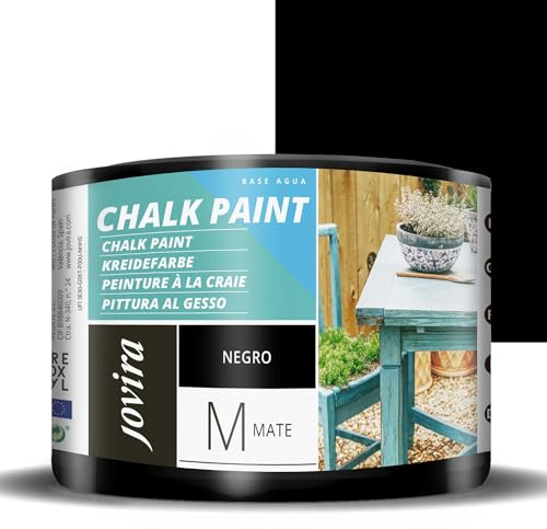 JOVIRA PINTURAS Pintura Tiza - Chalk Paint al Agua Mate. Renueva tus muebles con creatividad. (375 Mililitros, Negro) B-26