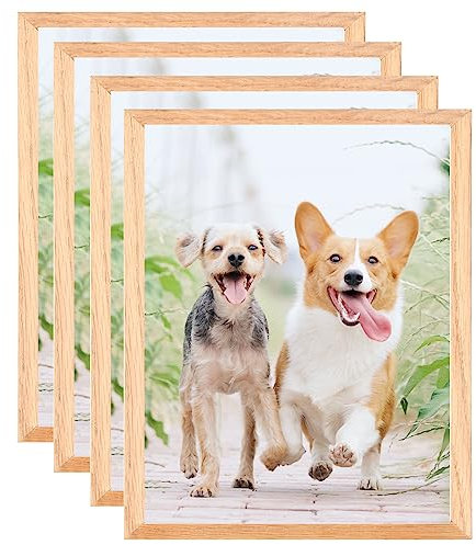 Weikani Cadre photo 30x40cm, paquet de 4 cadres photo en bois Oak, cadre de certificat d'affichage mural ou de bureau, ensemble de 4